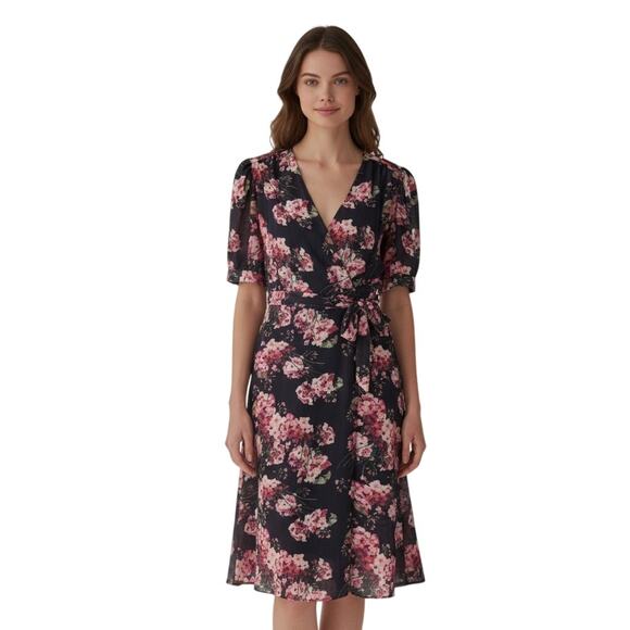 Classmate Dresses & Skirts - Classmate Wrap Dress Size 3XL Pink Dark Floral Peonies Romantic Feminine Boho